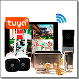 Комплект беспроводной Wi-Fi домофон SkyNet 1000 (1+2+AX042) + 2 камеры и замок