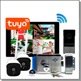 Комплект беспроводной Wi-Fi видеодомофон SkyNet 1000 (1+2+AX091) + 2 камеры и замок