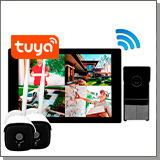 Комплект беспроводной Wi-Fi видеодомофон SkyNet 1000 (1+2) и 2 камеры